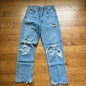 Agolde Blue Straight-Leg Jeans with Distressed Details